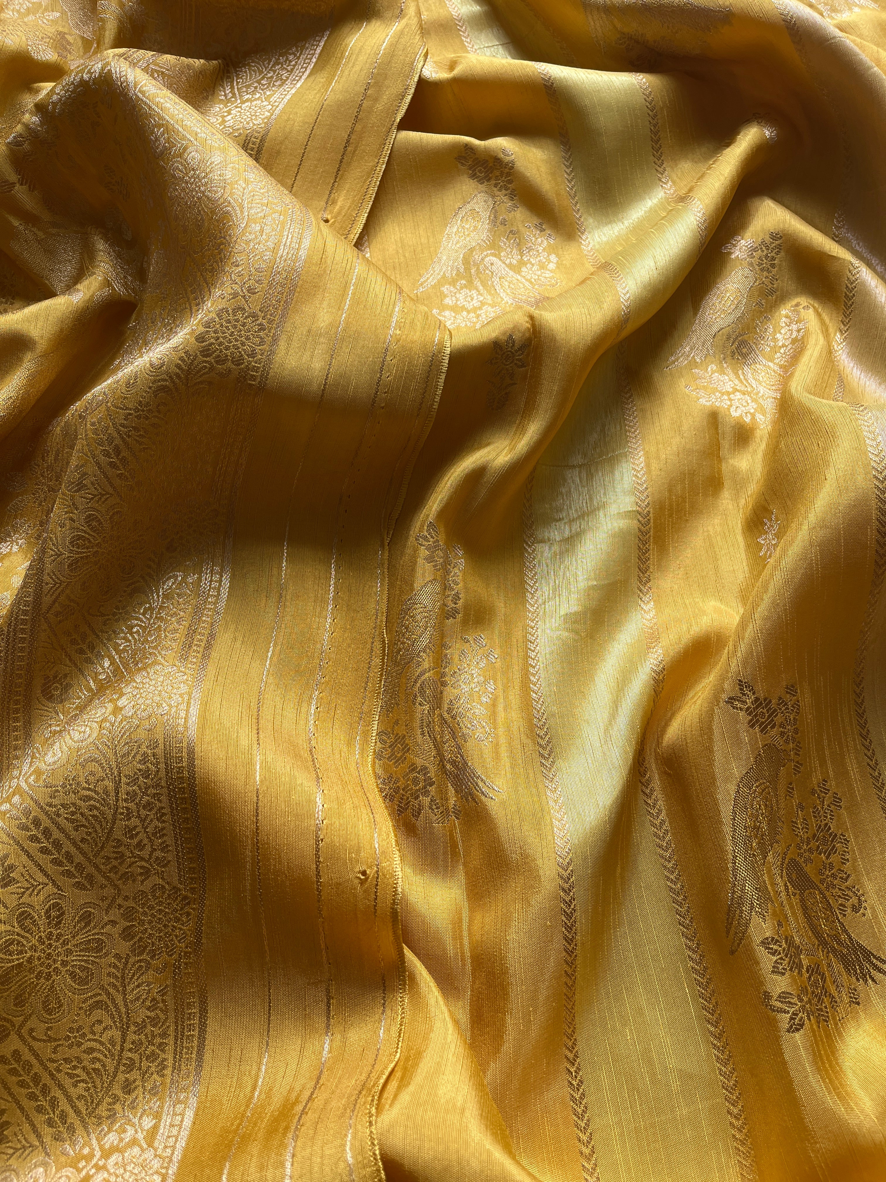 Yellow Viscose Silk Saree